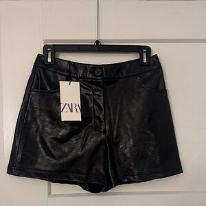 Zara Women's High Waist Black Leather Shorts